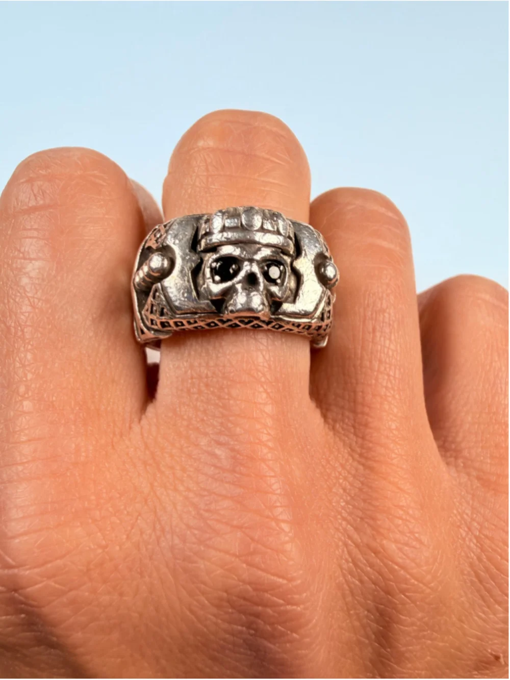 NightRider King's Ring Black Onyx Eyes 925 Sterling Silver Biker Ring $690